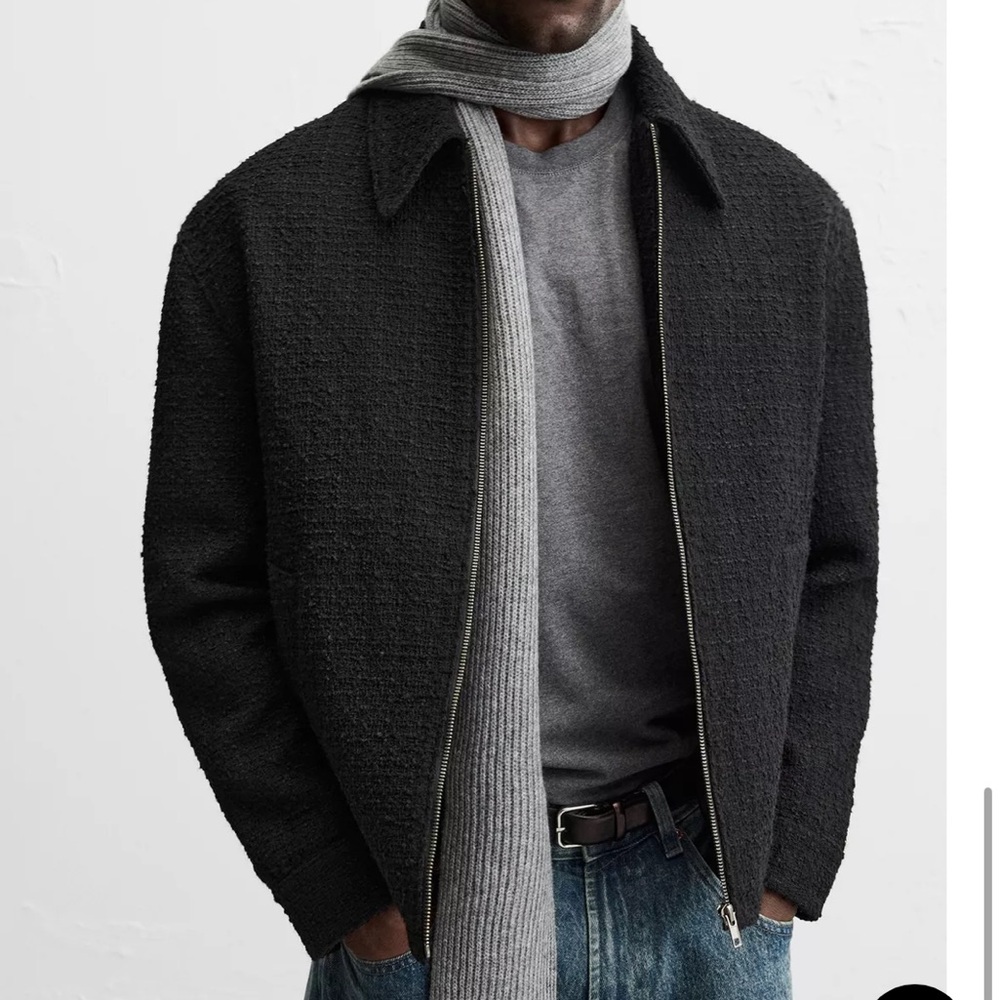 Zara Men's Black Textured Zip Sweater
